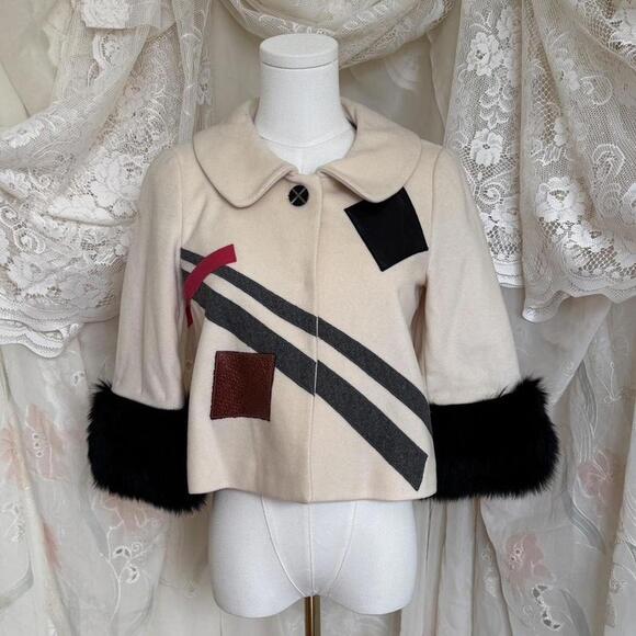 Unique 90s babydoll jacket with fox fur cuffs Sz. 2